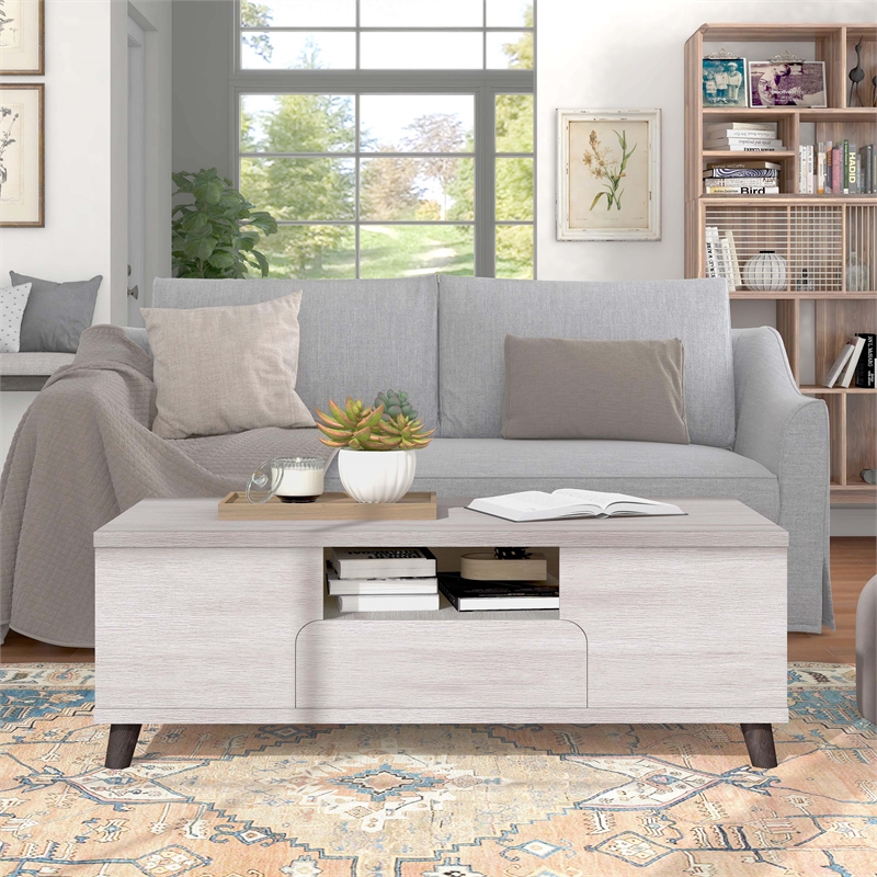 Furniture of America Shinghamton Wood Multi-Storage Coffee Table in White Oak