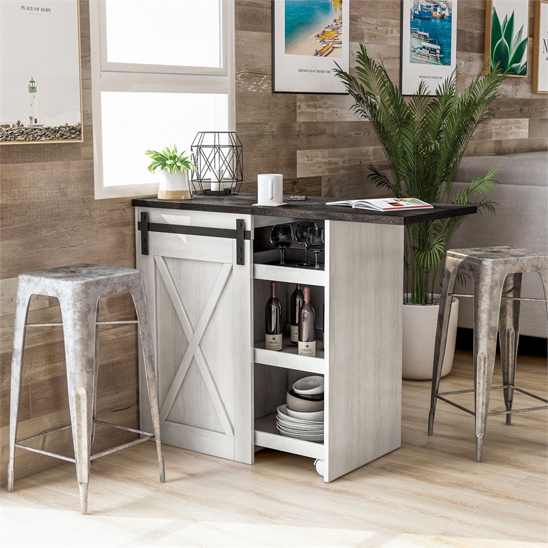 Furniture of America Palvery Transitional Wood Expandable Home Bar in White Oak