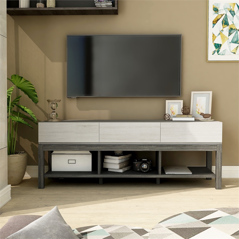 Furniture of America Ganett Wood 3-Drawer TV Stand in White and Gray