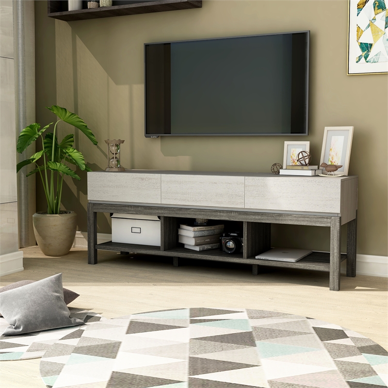 Furniture of America Ganett Wood 3-Drawer TV Stand in White and Gray