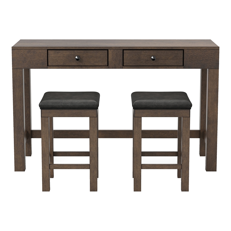 Furniture of America Stache 3-Piece Light Walnut Wood Counter Height Dining Set
