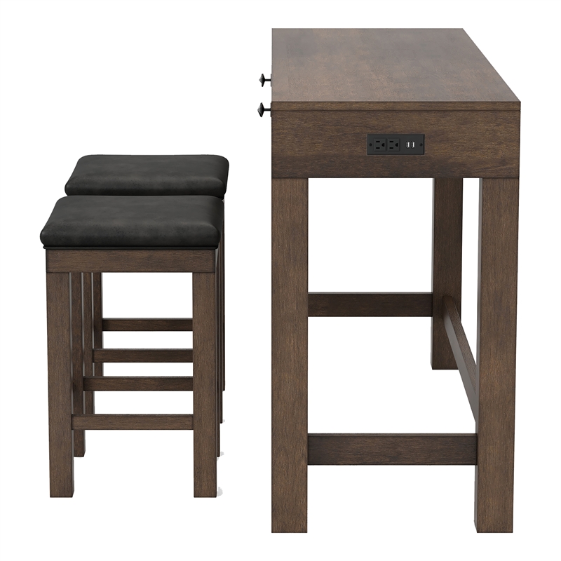 Furniture of America Stache 3-Piece Light Walnut Wood Counter Height Dining Set