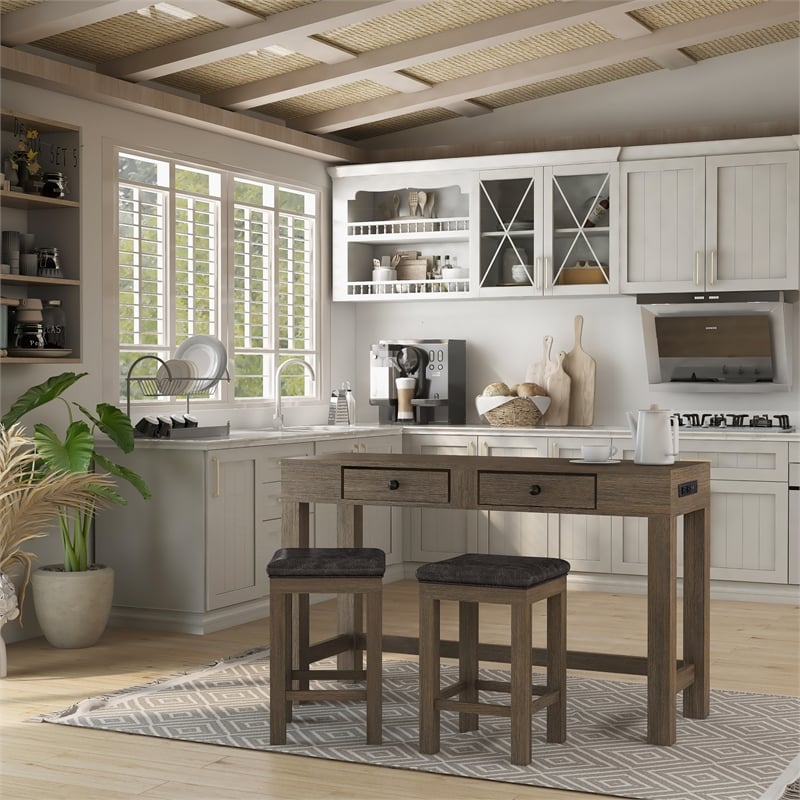 Furniture of America Stache 3-Piece Light Walnut Wood Counter Height Dining Set