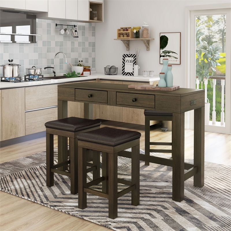 Furniture of America Stache 4-Piece Light Walnut Wood Counter Height Dining Set