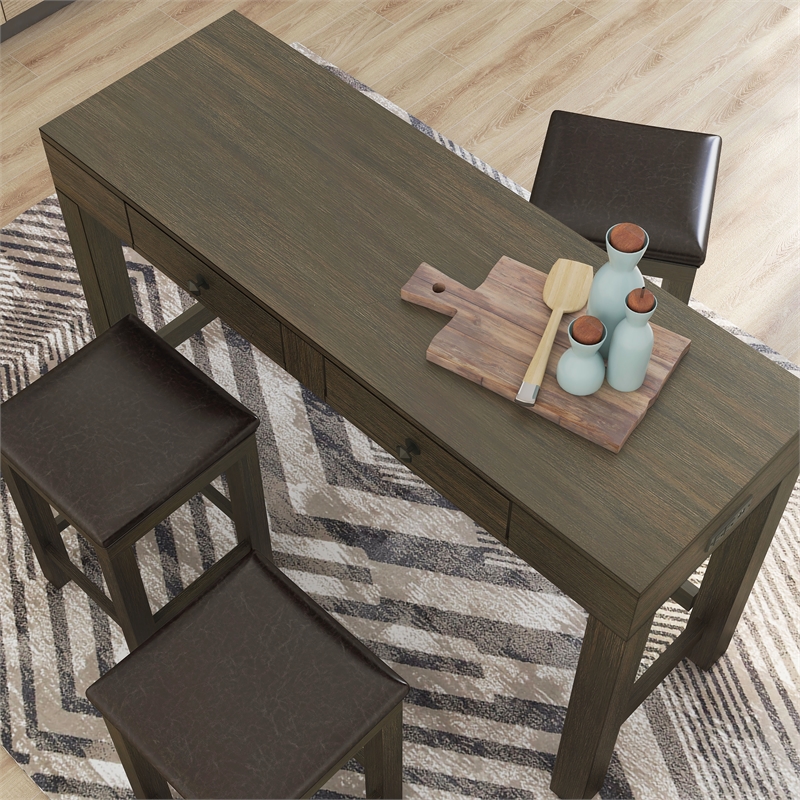 Furniture of America Stache 4-Piece Light Walnut Wood Counter Height Dining Set