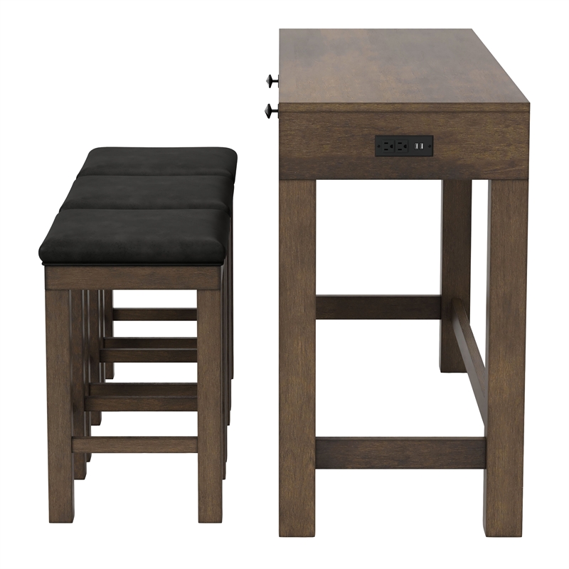 Furniture of America Stache 4-Piece Light Walnut Wood Counter Height Dining Set