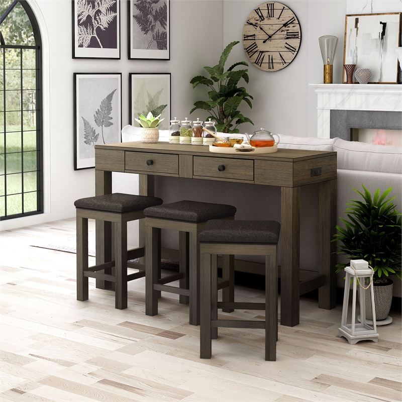 Furniture of America Stache 4-Piece Light Walnut Wood Counter Height Dining Set