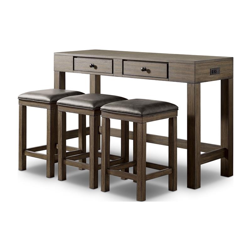 Furniture of America Stache 4-Piece Light Walnut Wood Counter Height Dining Set