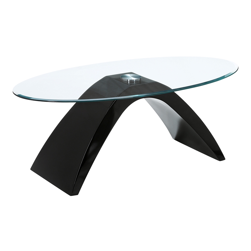 Furniture of America Pelletoni Contemporary Glass Top Coffee Table in Black