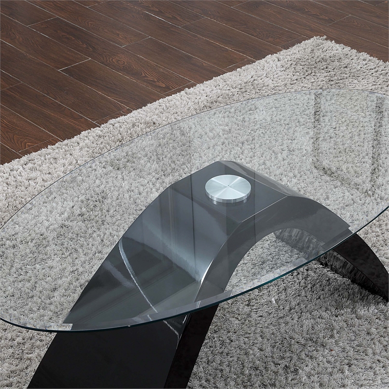 Furniture of America Pelletoni Contemporary Glass Top Coffee Table in Black