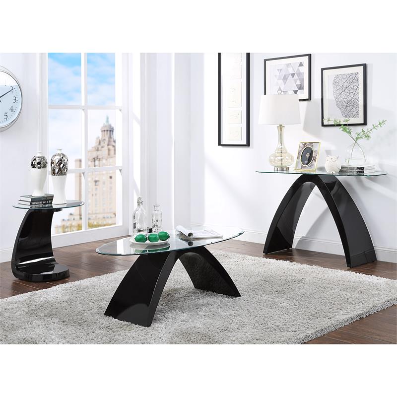 Furniture of America Pelletoni Contemporary Glass Top End Table in Black