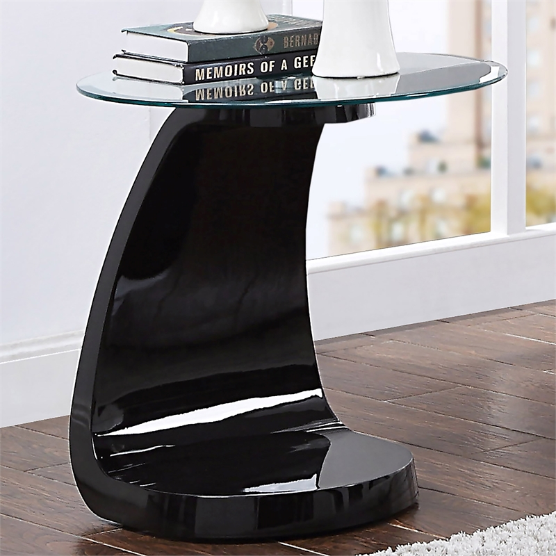 Furniture of America Pelletoni Contemporary Glass Top End Table in Black