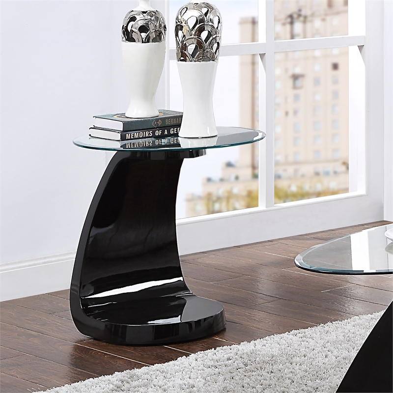 Furniture of America Pelletoni Contemporary Glass Top End Table in Black
