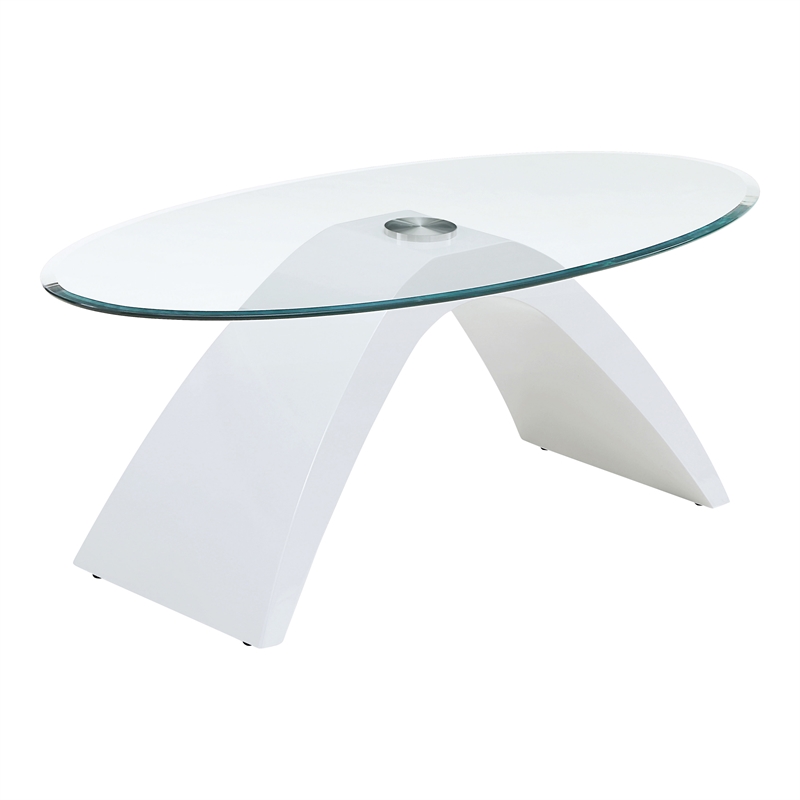 Furniture of America Pelletoni Contemporary Glass Top Coffee Table in White