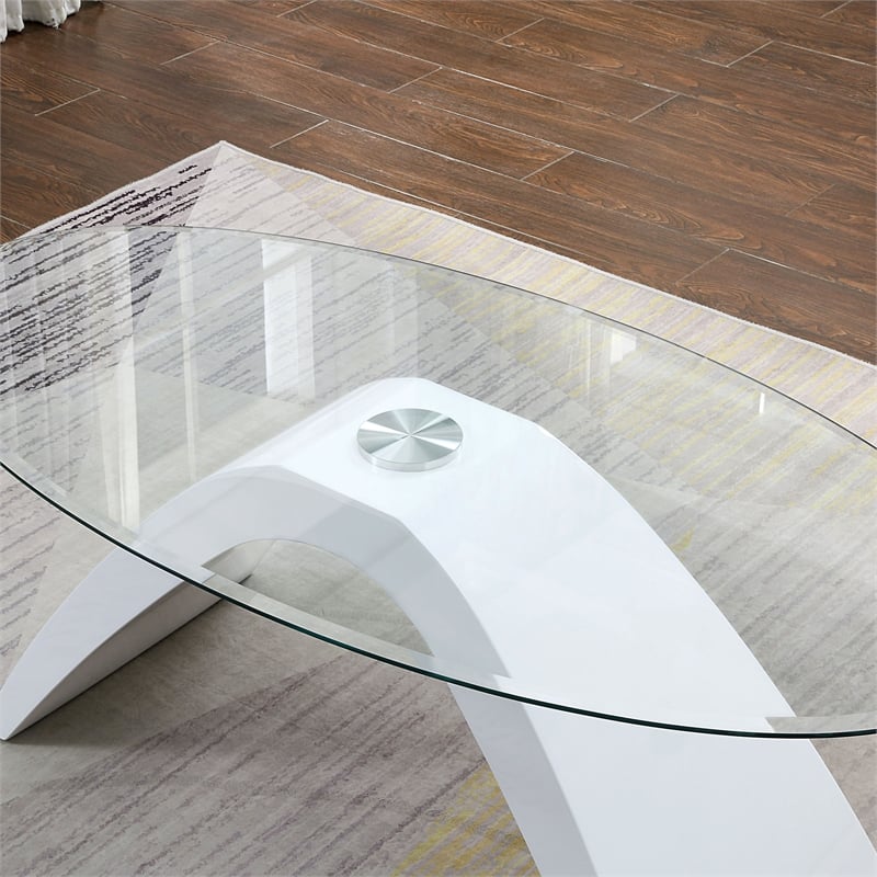 Furniture of America Pelletoni Contemporary Glass Top Coffee Table in White