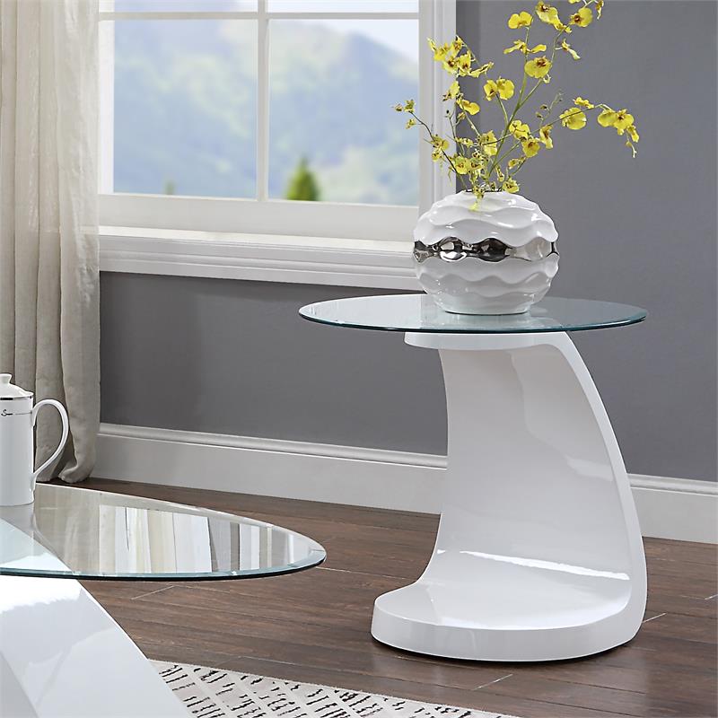 Furniture of America Pelletoni Contemporary Glass Top End Table in White