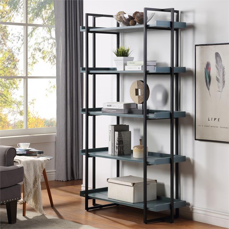 Furniture of America Lackomb Contemporary Wood 5-Tier Bookcase in Antique Blue