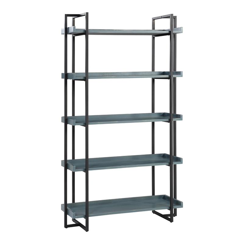 Furniture of America Lackomb Contemporary Wood 5-Tier Bookcase in Antique Blue