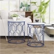 Furniture of America Vereira Metal 2-Piece Nesting Table in Blue and White