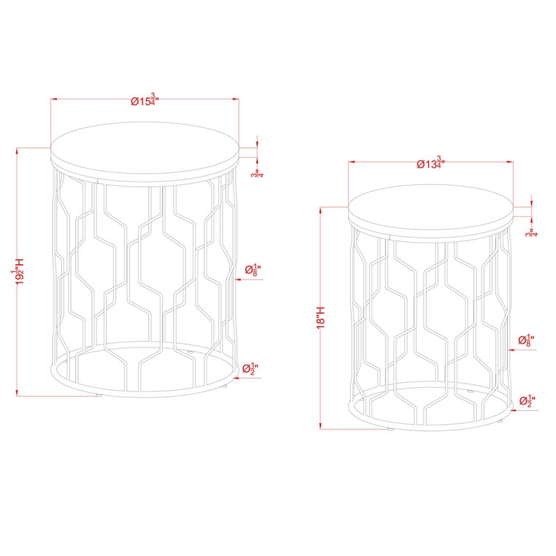 Furniture of America Vereira Metal 2-Piece Nesting Table in Blue and White