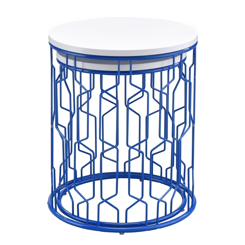 Furniture of America Vereira Metal 2-Piece Nesting Table in Blue and White