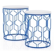 Furniture of America Vereira Metal 2-Piece Nesting Table in Blue and White