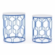 Furniture of America Vereira Metal 2-Piece Nesting Table in Blue and White
