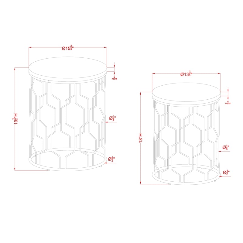 Furniture of America Vereira Metal 2-Piece Nesting Table in Gold and White