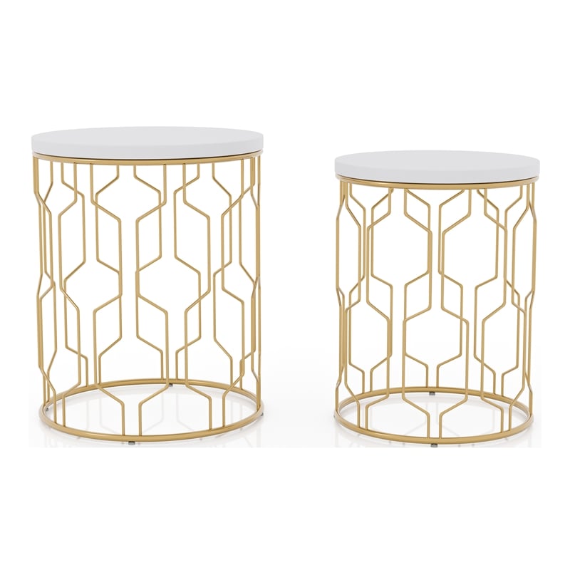Furniture of America Vereira Metal 2-Piece Nesting Table in Gold and White