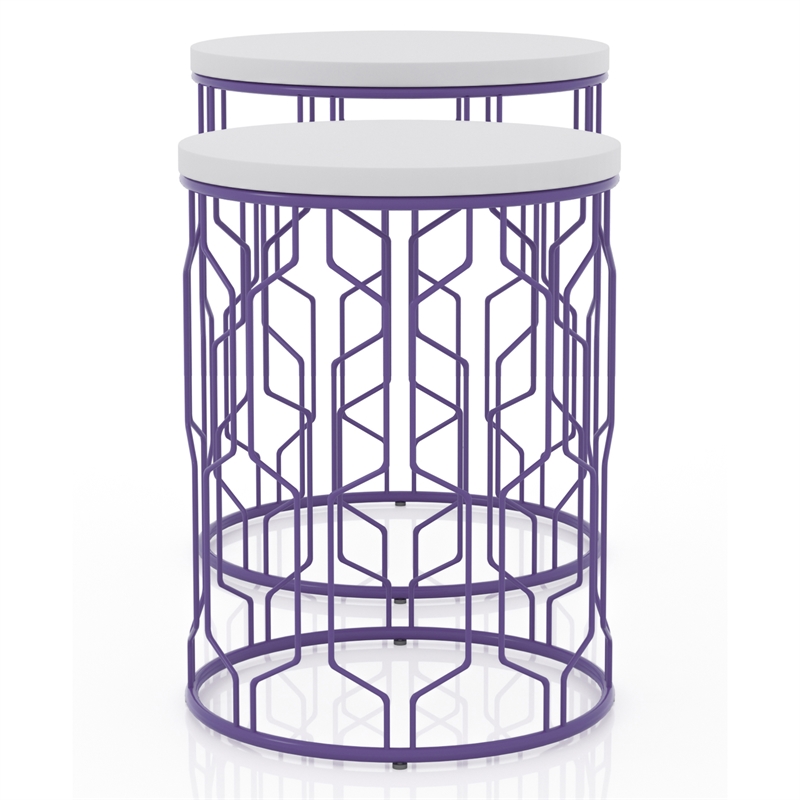 Furniture of America Vereira Metal 2-Piece Nesting Table in Purple and White