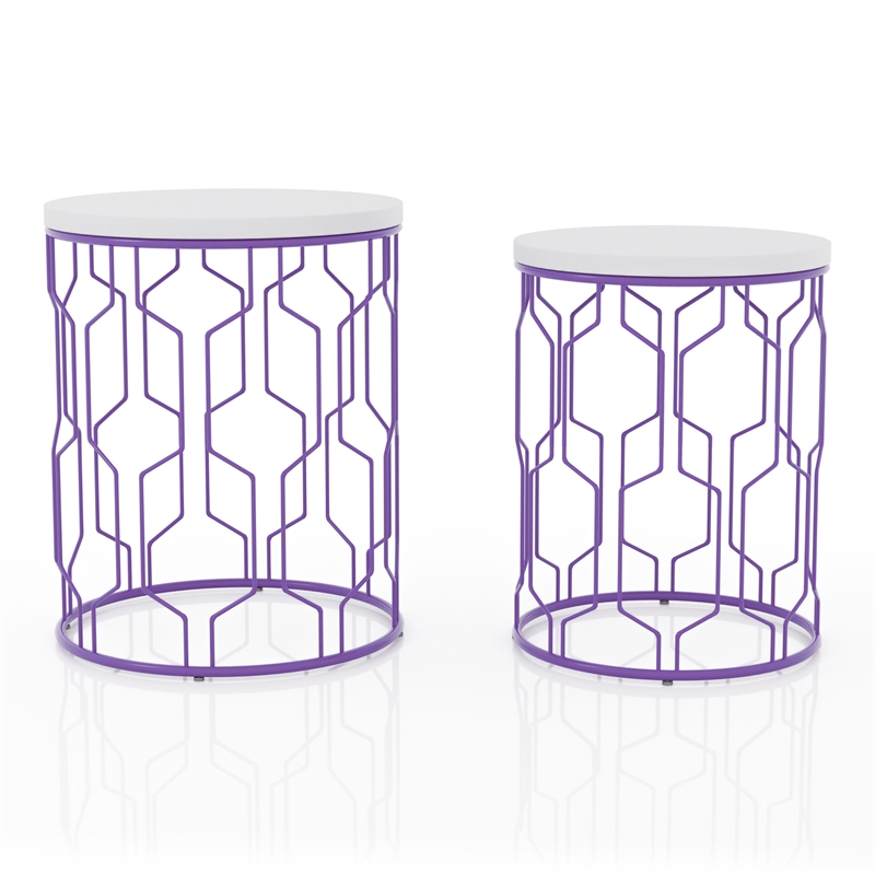 Furniture of America Vereira Metal 2-Piece Nesting Table in Purple and White