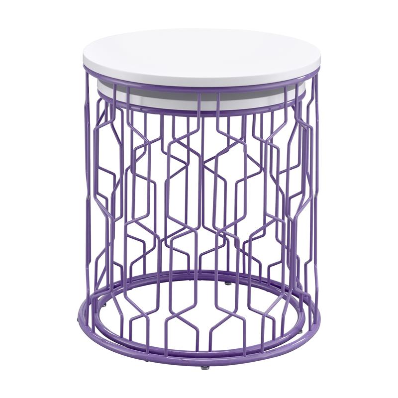 Furniture of America Vereira Metal 2-Piece Nesting Table in Purple and White