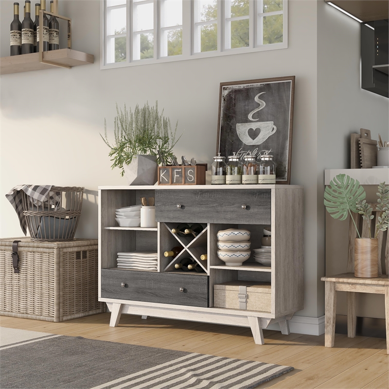 Furniture of America Tannery Wood Multi-Storage Buffet in Distressed Gray