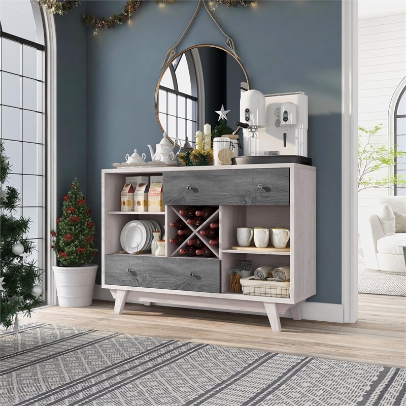 Furniture of America Tannery Wood Multi-Storage Buffet in Distressed Gray
