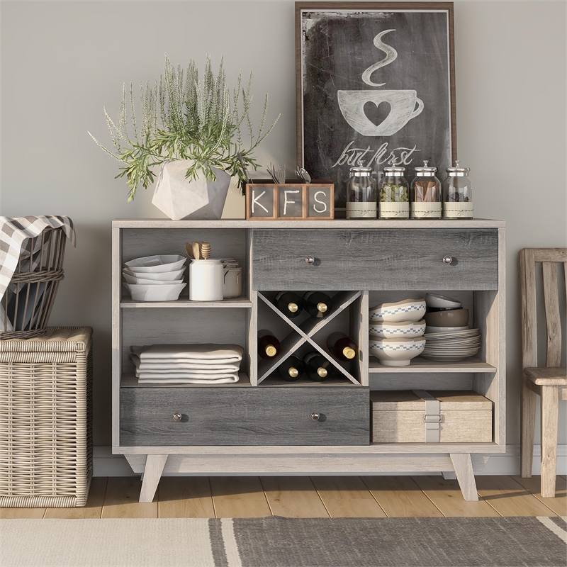 Furniture of America Tannery Wood Multi-Storage Buffet in Distressed Gray
