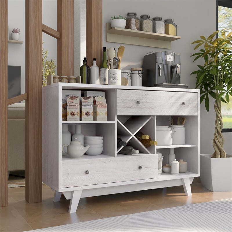 Furniture of America Tannery Wood Multi-Storage Buffet in White Oak