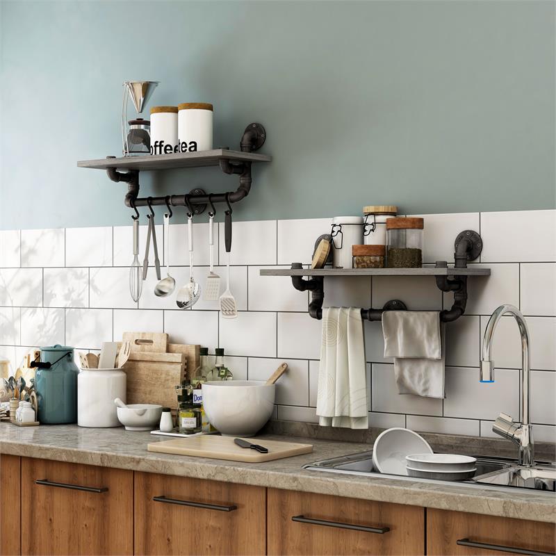 Furniture of America Gren Industrial Metal Floating Shelf in Gray and Black