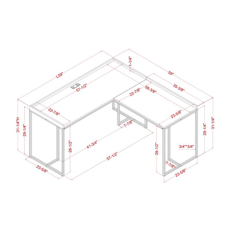 Furniture of America Timor Modern Wood Corner Computer Desk with USB in White