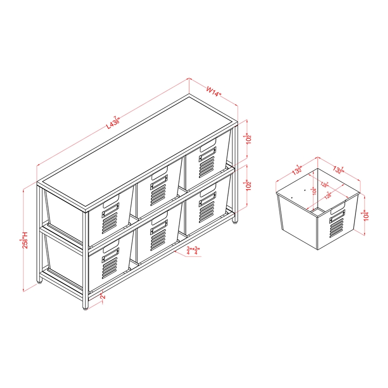Furniture of America Ed Metal Storage Shelf with 6 Bins in White