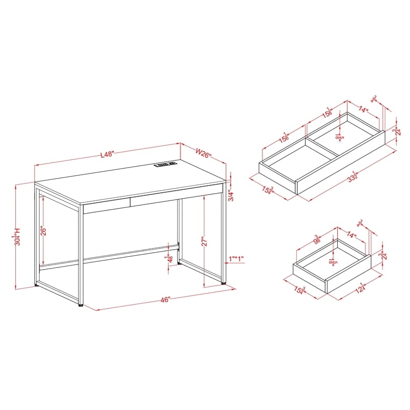 Furniture of America Abair Metal Writing Desk with USB Port in White