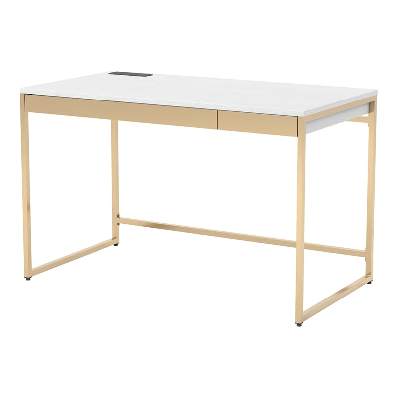 Furniture of America Abair Metal Writing Desk with USB Port in White