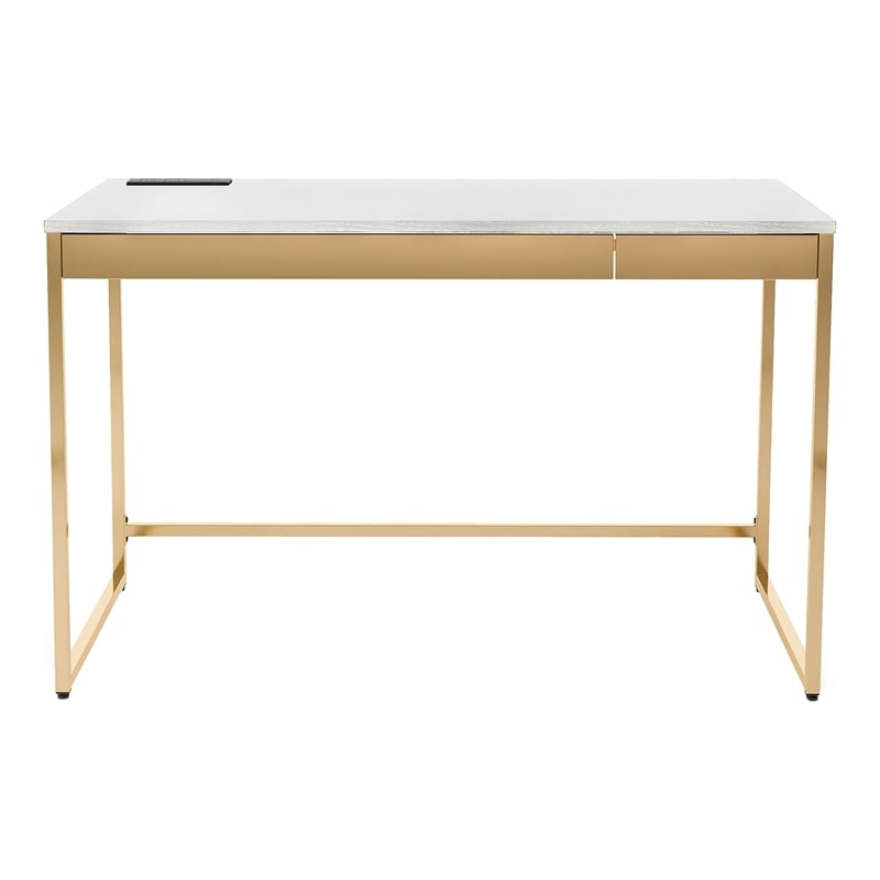Furniture of America Abair Metal Writing Desk with USB Port in White