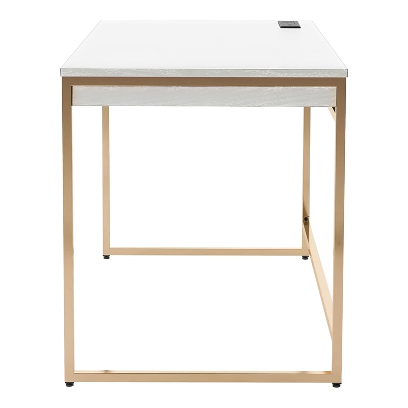 Furniture of America Abair Metal Writing Desk with USB Port in White