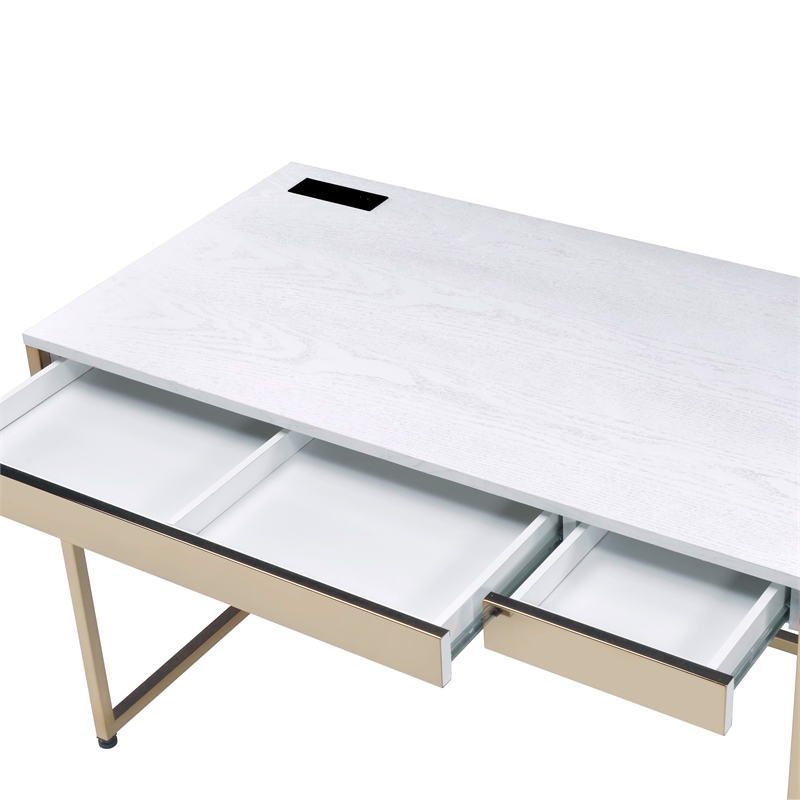 Furniture of America Abair Metal Writing Desk with USB Port in White