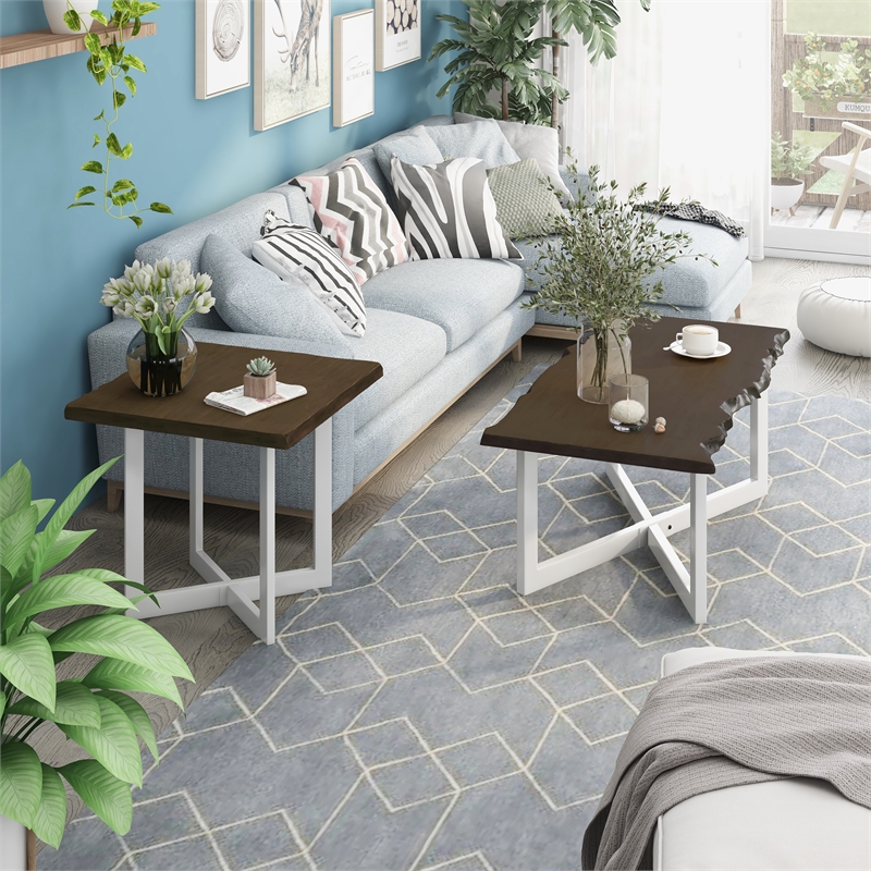 Furniture of America Baletto Wood 2-Piece Coffee Table Set in Oak and White