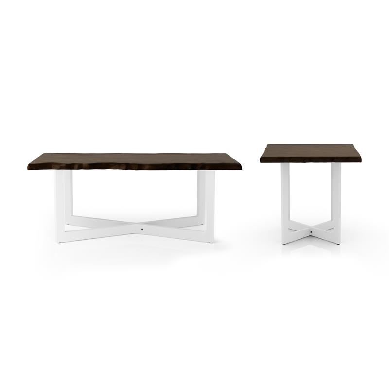 Furniture of America Baletto Wood 2-Piece Coffee Table Set in Oak and White