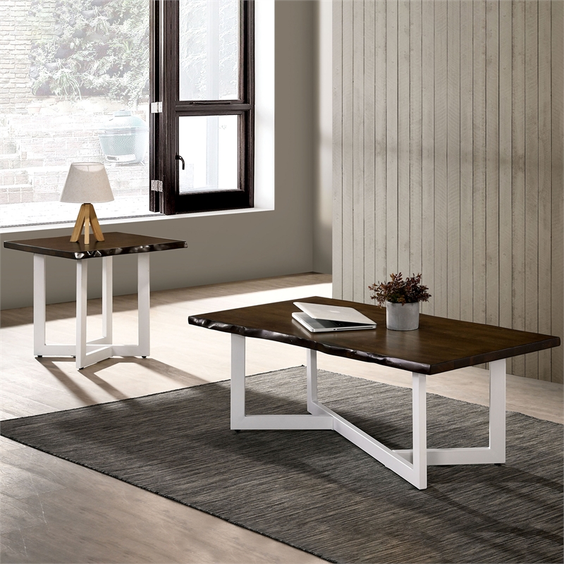 Furniture of America Krestian Wood 2-Piece Coffee Table Set in Oak and White