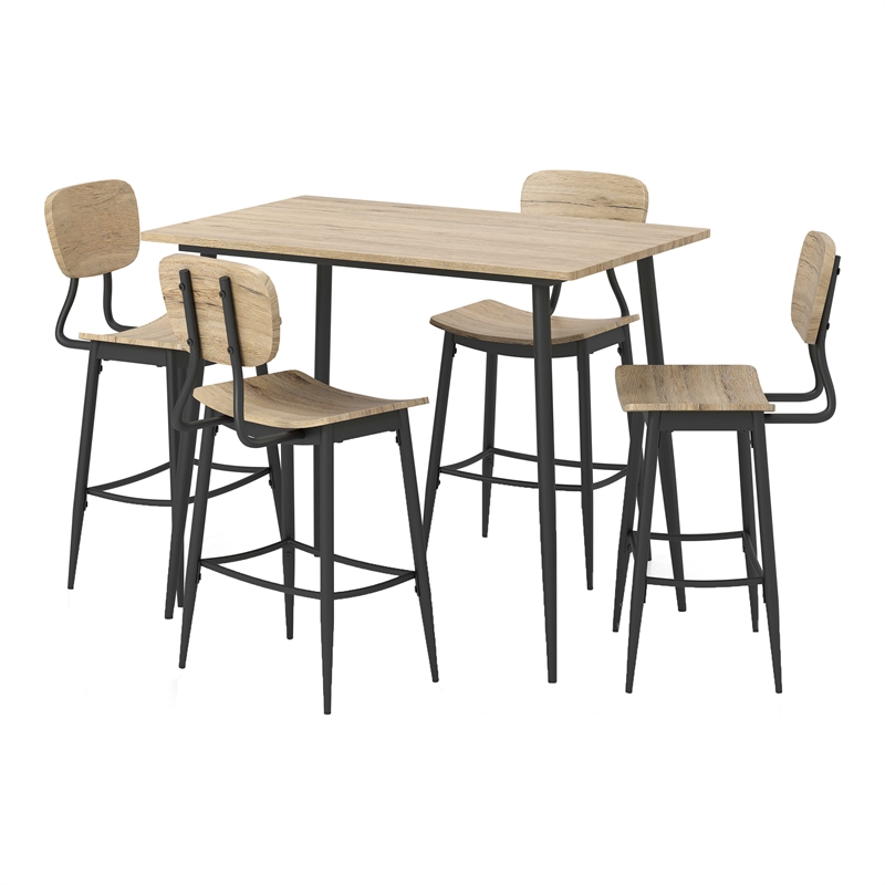 Furniture of America Shandry Wood 5-Piece Counter Height Dining Set in Natural