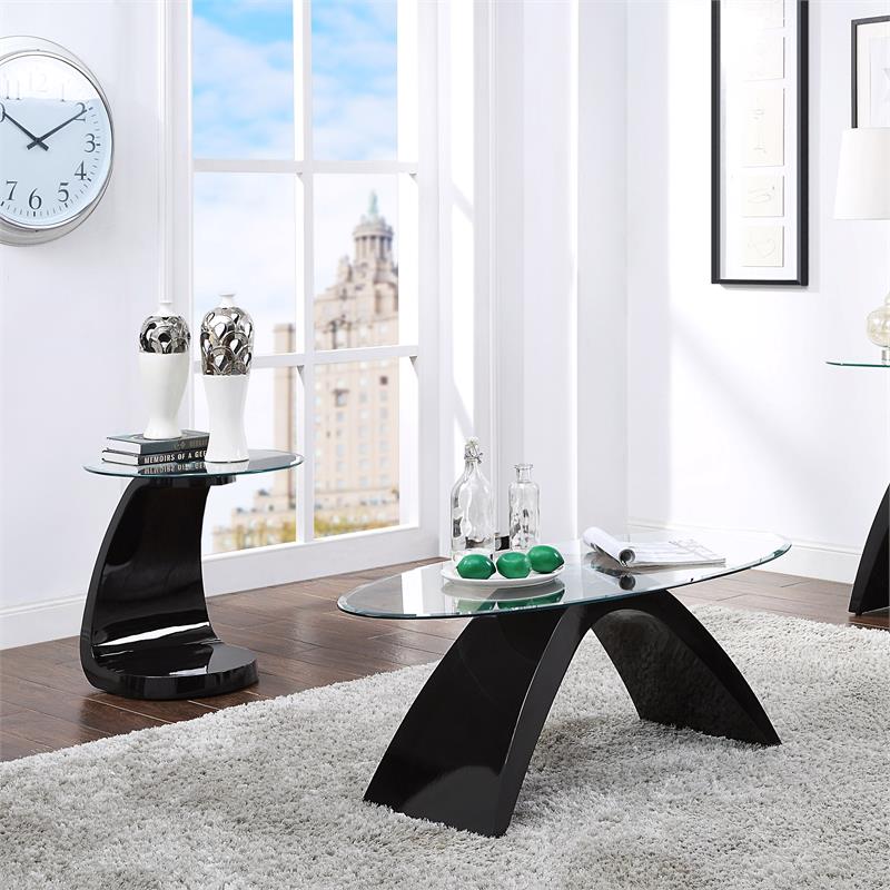 Furniture of America Pelletoni Wood 2-Piece Coffee Table Set in Black