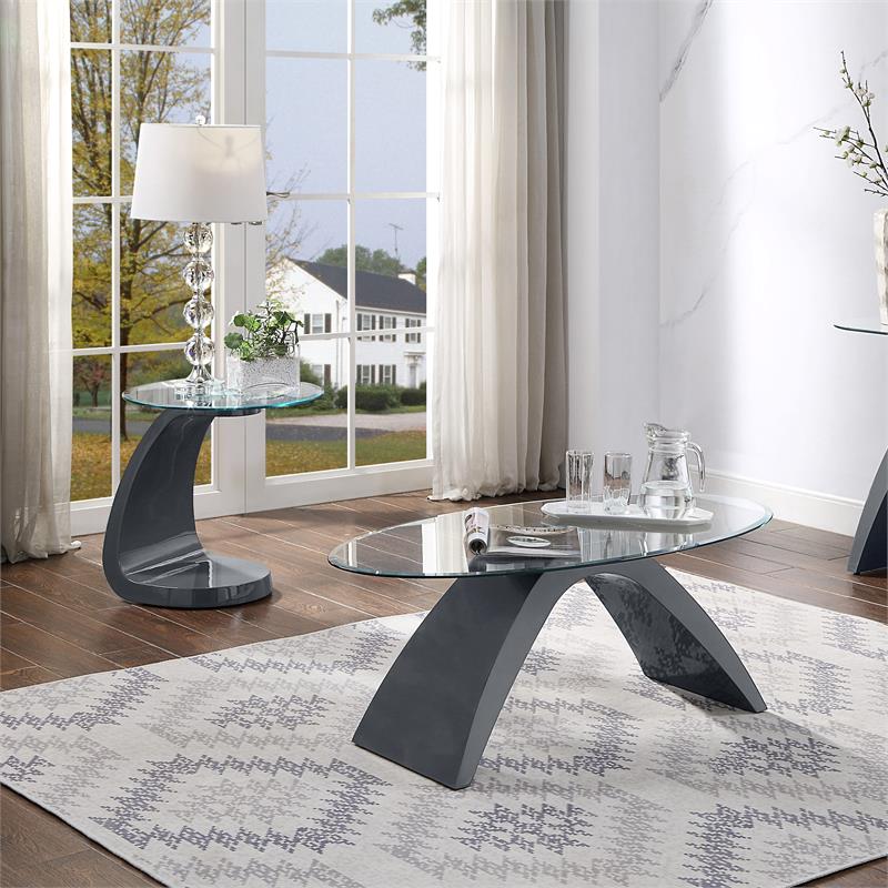 Furniture of America Pelletoni 2Pc Tempered Glass Top Coffee Table Set in Gray